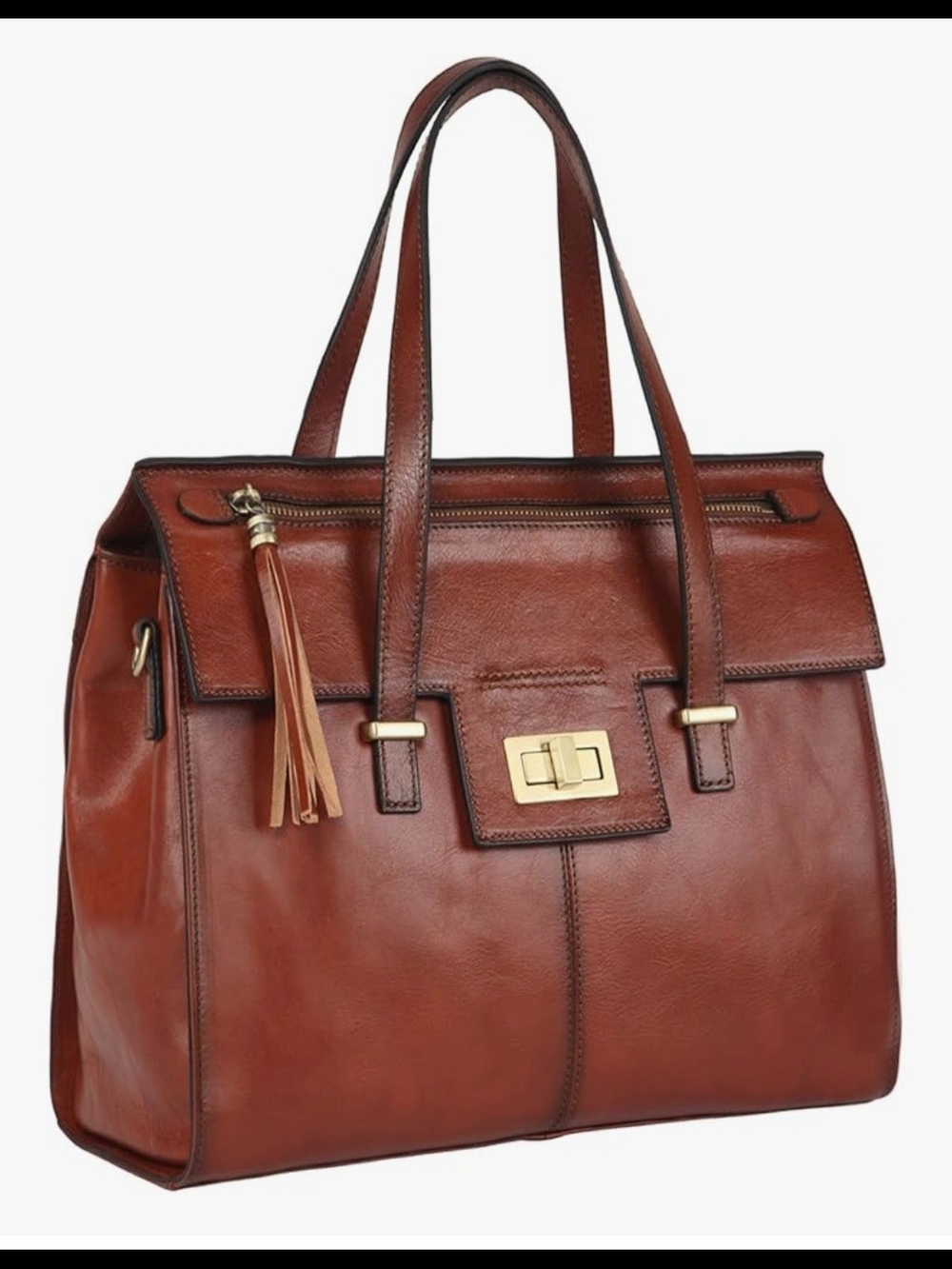 BANUCE Leather Satchel Tote in Brown